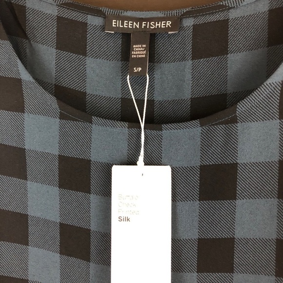 Eileen Fisher Silk Buffalo Check Print Tunic Top Size Small - Picture 6 of 8